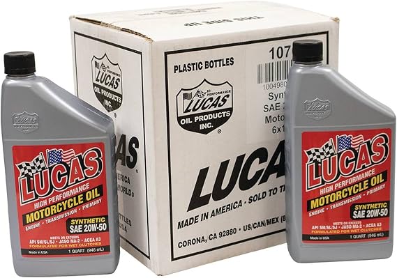 Stens 051-669 Lucas Oil Motorcycle Oil/Synthetic 20W-50, 6 Btls/1 Qt