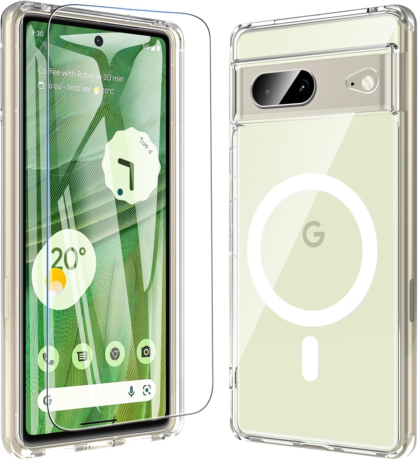 ottpluscase Magnetic for Google Pixel 7 Case with Screen Protector, Compatible with MagSafe, Military Protection Shockproof Anti-Scratch Slim Cover Phone Case for Pixel 7 6.3inch, Clear