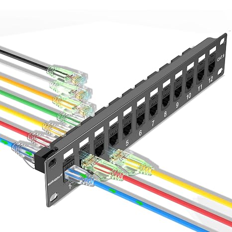Sokqovt Mini Patch Panel 12 Port Cat6 with Coupler Keystone, Cat6 Network Panel 10G No Punch Down, Time-Saver Ethernet 1U Rj45 Panel, Rackmount 10 Inch Coupler Patch Panel