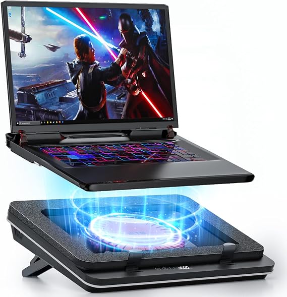 IETS GT600 Laptop Cooling Pad Equipped Gigantic Turbo-Fan(5.5inch Diameter),Sealed Foam for Rapid Cooling Gaming Laptop,14.1-19.3 inch Laptop Cooler with Adjustable Brackets,Dust Filter,Touch Start
