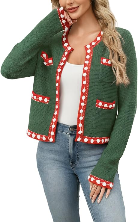 Cropped Cardigan for Women Open Front Jackie O Sweater Jacket Button Down Fall Chunky Knit Coats