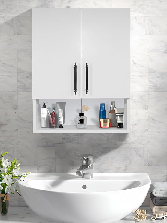 Ahşap Modern 2 Kapaklı Beyaz Lavabo Üstü Banyo Dolabı