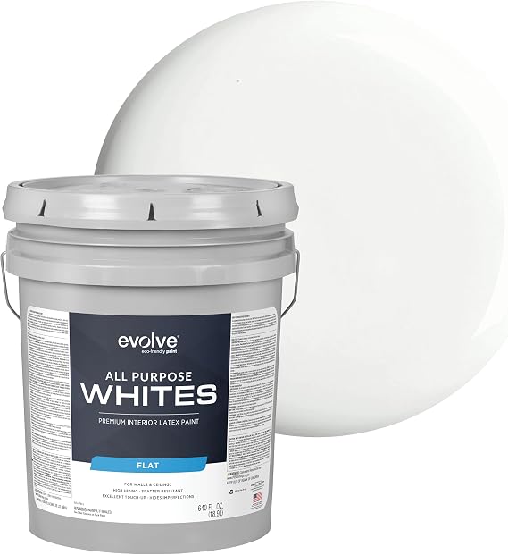 EVOLVE All Purpose Whites Paint & Primer, Flat (Cool White), 5 Gallon Interior Latex, Excellent Touch-Up, High Hiding, Durable Paint for Walls & Ceilings