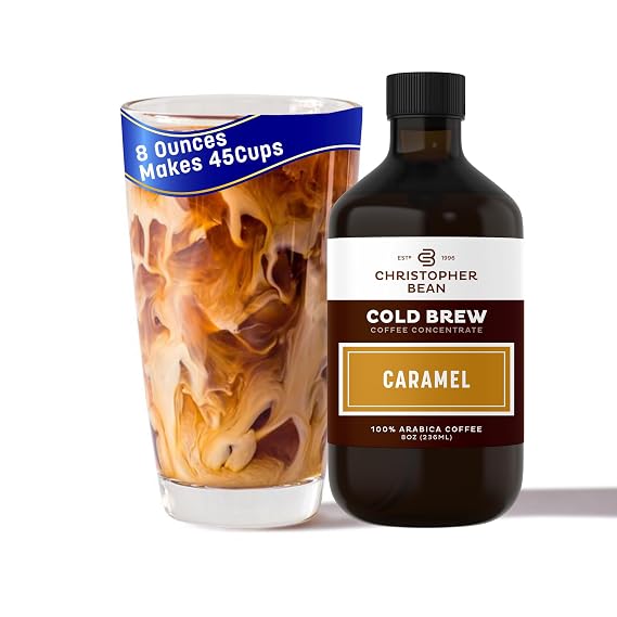 Christopher Bean Hand Crafted Caramel Flavored Coffee - Unsweetened Cold Brew & Iced Instant Distillate Liquid Java - Extract 100% Arabica, (8-Ounce), 236 ml