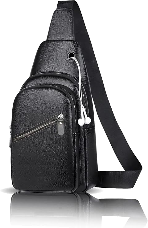 Av A Dos Cross Strap Bag, Chest Bag, Unisex Black Waterproof Vegan Leather Headphone Outlet Cross Waist Shoulder Chest Bag Bodybag