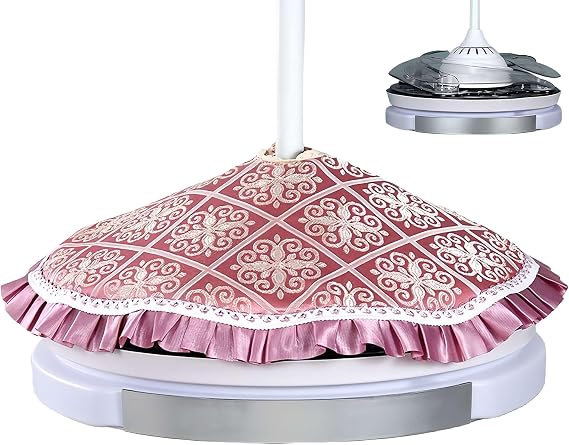 Retractable Ceiling Fan Light Dust Cover Washable Round Cloth Protector Cover (Brick Red S)
