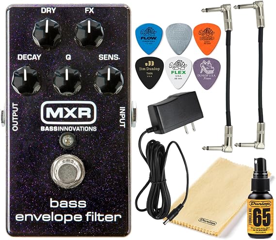MXR M82 Analog Bass Envelope Filter Effects Pedal True Bypass with Tonebird 9v Power Supply, Patch Cable, Polish, Picks Bundle