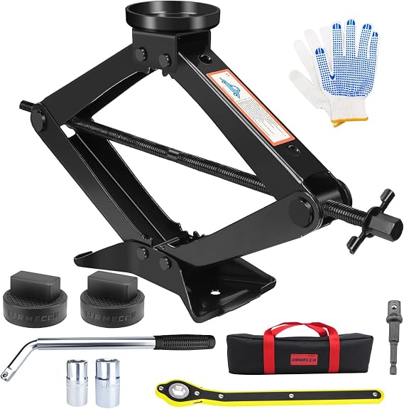 3-Ton Scissor Jack Kit for Mercedes A B C E W203/204/212/211/164 with Rubber Jack Pad, Car Spare Tire Repair Tools, Tire Changing Tools Kit for Chevrolet with L-Wrenches(17/19/21/23mm)
