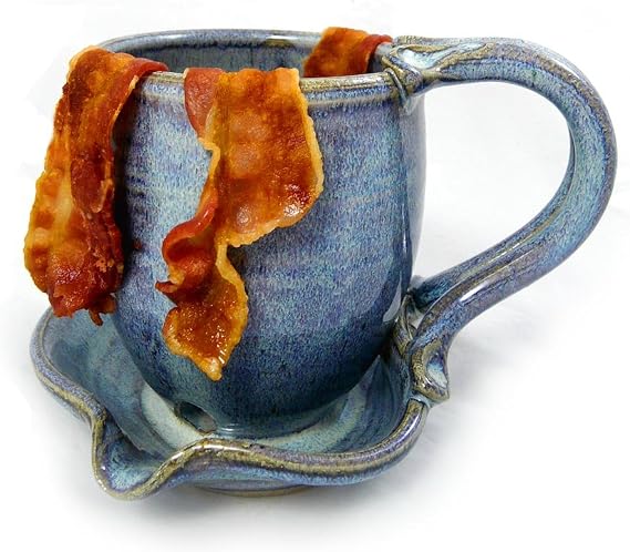 Hand-Sculpted Stoneware Microwave Bacon Cooker Mug, Made in USA (French Blue Blend)