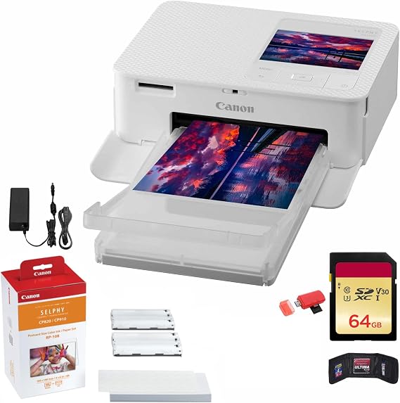 Canon SELPHY CP1500 Compact Photo Printer (5540C002) (White) Bundle
