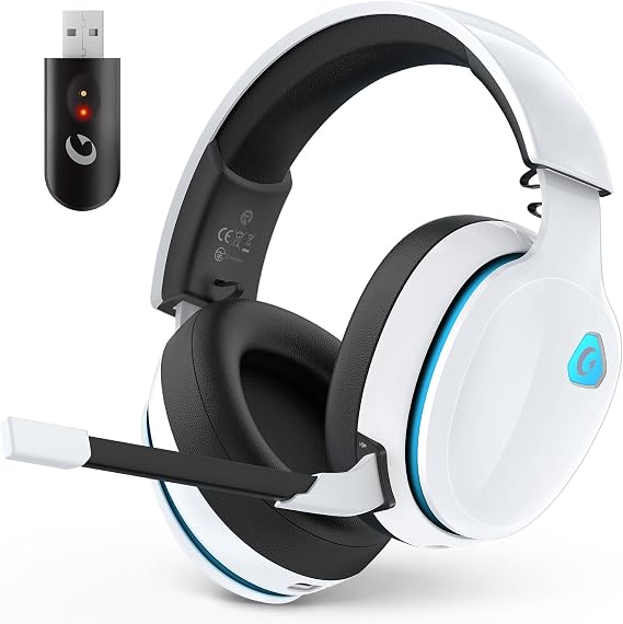 AOC 2.4GHz Wireless Gaming Headset for PS5, PS4, PC, Switch, 45Hr, White | Bluetooth 6.0 Gaming Headphones with Noise Canceling Mic, 7.1 Virtual Surround, Great for Fortnite & Call of Duty/FPS Gamers
