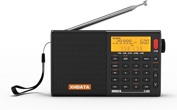 XHDATA D-808 Digital Radio Portable FM stereo/SW/MW/LW SSB RDS Air Band Multi Band Radio Speaker with ATS,LCD Display, Sleep Timer,Alarm Clock,External Antenna Black