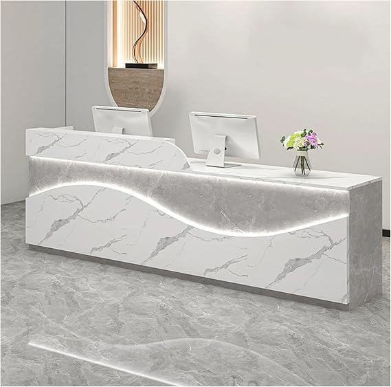 QWEASDF Modern Reception Desk with Counter ,with Lockable Srotage Drawers Office Commercial Reception for Office,Modern Salon Reception Desk, Piano Lacquer Panel(K,Right_L55.1IN)