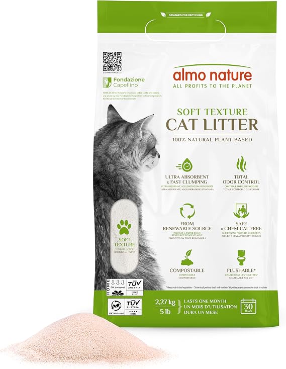 Almo Nature Soft Texture Cat Litter 5 lbs - Plant-Based, Clumping, Biodegradable, Non-Toxic, Compostable, Eco-Friendly, Odor Control, Low Dust, Safe for Cats & Kittens