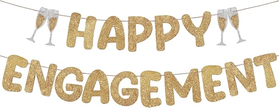 Breling Pre Strung Happy Engagement Banner Glitter Engagement Party Decorations for Congratulations Engaged Wedding Shower Signs Decor(Champagne Gold)