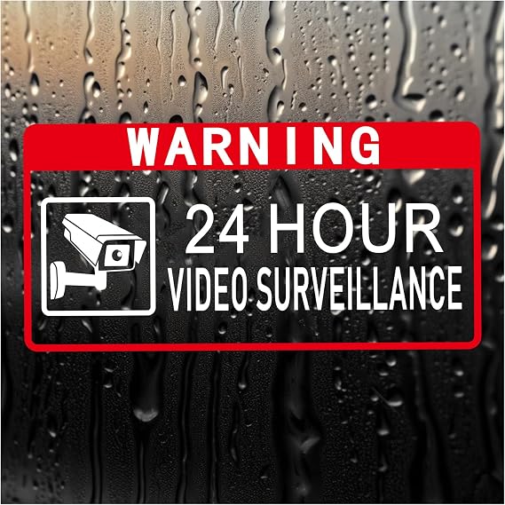 Video Surveillance Sign 2" x 4"Security Sign 24 Hour Camera Warning Security Self Adhesive Decal for Window Door Car (4Pcs)