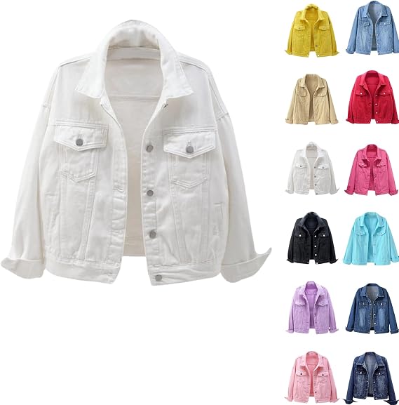 Jean Jacket Women 2026 Trendy Classic Lapel Button Down Long Sleeve Slim Fit Casual Light Weight Denim Jackets Petite