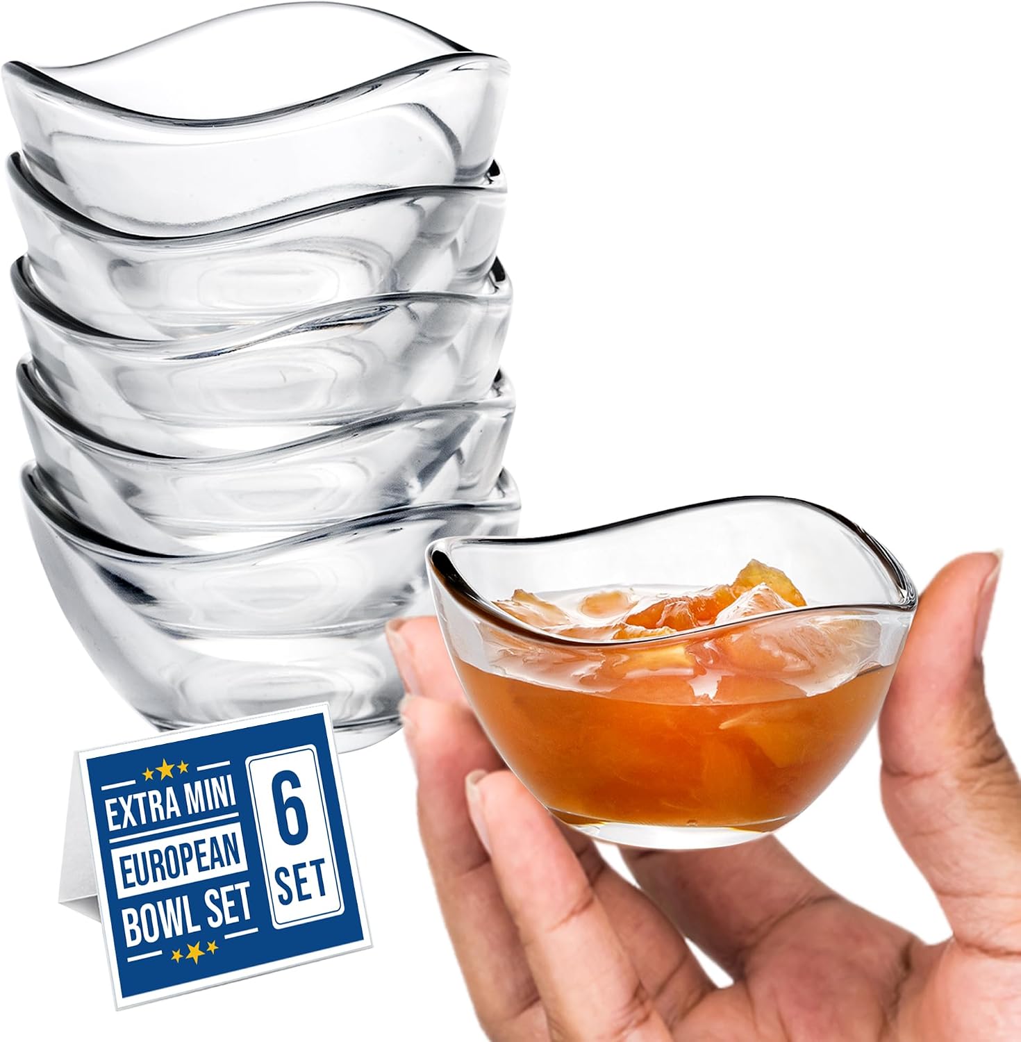 Volarium CRYSTALIA Mini Glass Bowls, 66cc Dip Bowls, Set of 6 100% Lead Free, Serving Bowls, Glass Prep Jam Bowl, Mini Sauce Dishes, Snack Dishes Starter Bovl, Dip Dish, Sauce Bowl
