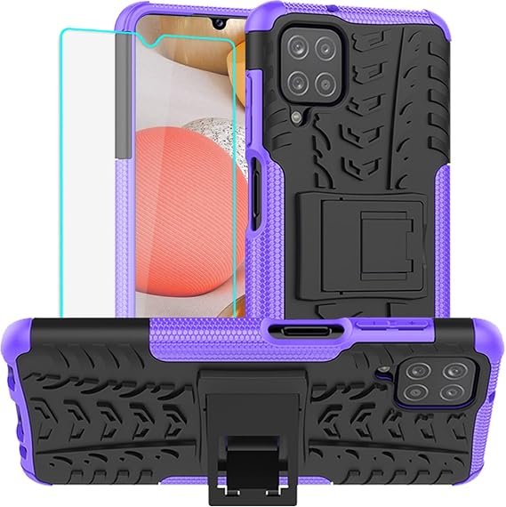 for Galaxy A12 Phone Case, Samsung A12 Phone Case with Screen Protector, Shockproof Silicone Protective with Kickstand Hard Phone Cover for Samsung Galaxy A12 (Purple)
