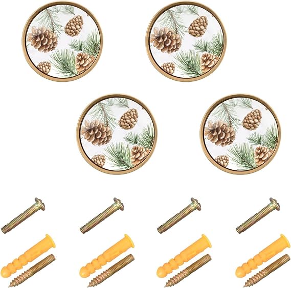 4 Pack Kitchen Cabinet Knobs and Handles 1.26 Inch Knobs and Pulls for Dresser Drawers Pine Cones Pine Branches