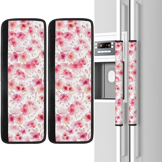 Cherry Blossoming Refrigerator Door Handle Covers Set of 2, Spring Decoration Neoprene Fridge Door Handle Covers Washable Non-Slip Protector for Fridge Dishwasher Appliance, Keep Your Kitchen Clean