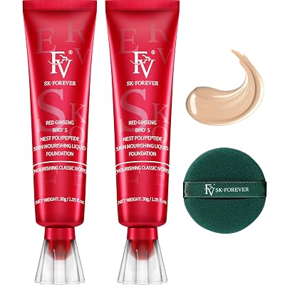 FV Foundation, Nourishing Classic Ivory Flawless Skin Lightweight Waterproof Moisturizing Concealer Lightweight Face Makeup BB Cream Liquid Foundation 1 Fl Oz30ml 2 Pack
