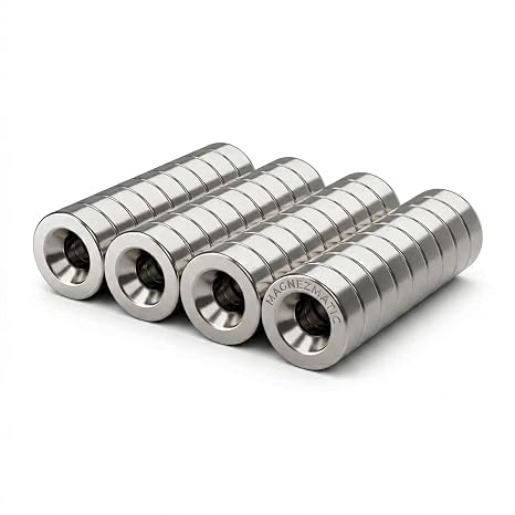 N52 Countersunk Disc Magnets 3/8 x 1/8 inch (10x3mm), 18 Matched N/S Pairs, #4 Screw Hole Rare Earth Neodymium Magnetic Fasteners for Box Closures, Cabinet Latches, Crafts (36 Pack)