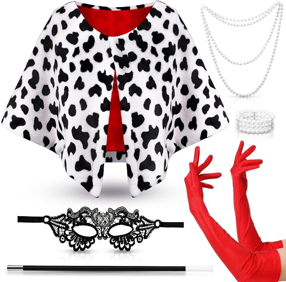 Xaatren Dalmatian Costume Accessories Women 1920s Shawl Gloves Mask Set