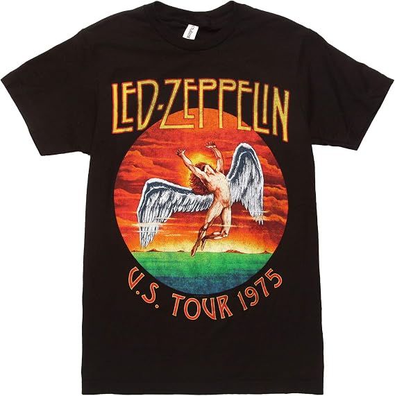 Led Zeppelin Classic Rock Band US 1975 Tour Mens Graphic Short Sleeve Crewneck T-Shirt - Black (X-Large)