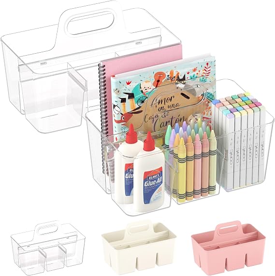 Lifewit Art Supply Caddy with Handle, Plastic Craft Storage, Clear, 2 Pcs