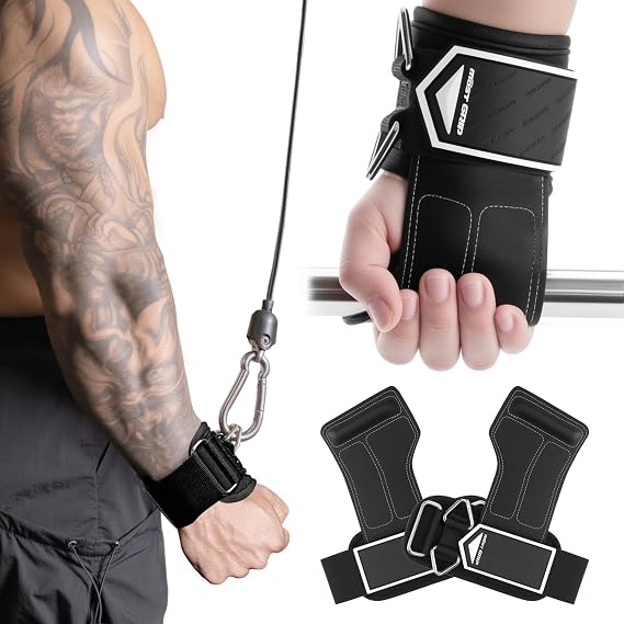Non-Slip Gym Wrist Sraps for Weightlifting, Double Rubber Weight Lifting Straps with D Rings for Cable Machine Workout, Wrist Wraps with Cushion Wrist Loop for Men Women Deadlift