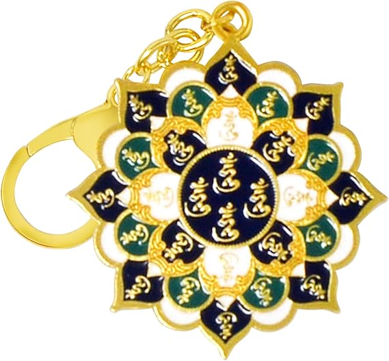 Feng Shui 28 Hums Lotus Mandala Keychain Harmony &Balance Peace Amulet Wealth Porsperity Success Good Luck Gift W5466