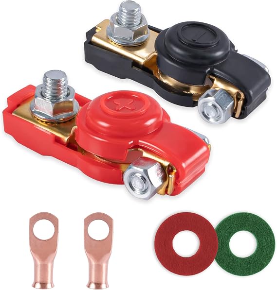 SINGARO Car Battery Terminal Connector Classification Kit, Pure Copper Negative and Positive Battery Cable Ends with Plastic Cover, Applicable to Automobile, Truck and RV Accessories
