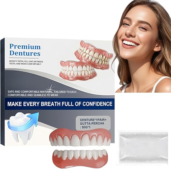 Advanced Customized Full Den/ture Set,Clip in Veneers Teeth Top and Bottom Set,Silicone Reline Dent/ure Se/t,Adjustable Snap-On De/ntures for Missing Te/ETH,Easy-Fit Clip in Teeth Veneers,Comfortable
