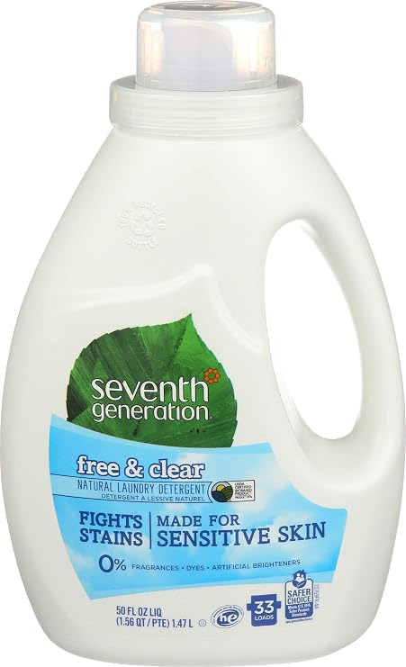 Seventh Generation Liquid Laundry Detergent Biodegradable Free & Clear Washing Detergent 50 oz