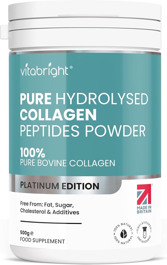 Bovine Collagen Powder 500g | 50 Servings | Highly Bioavailable Hydrolyzed Collagen Supplements for Women | Bovine Pure Peptides Powder High Strength Supplements for Women & Men | VitaBright