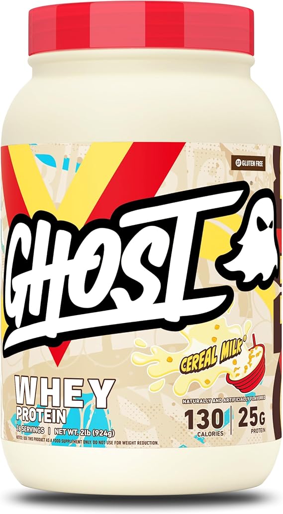 GHOST Whey Protein Powder, Cereal Milk - 2LB, 25G of Protein | Whey Protein Isolate & Concentrate Blend - Post Workout Nutrition Shake, Smoothies - Soy & Gluten-Free - 2LB Tub, 26 Servings