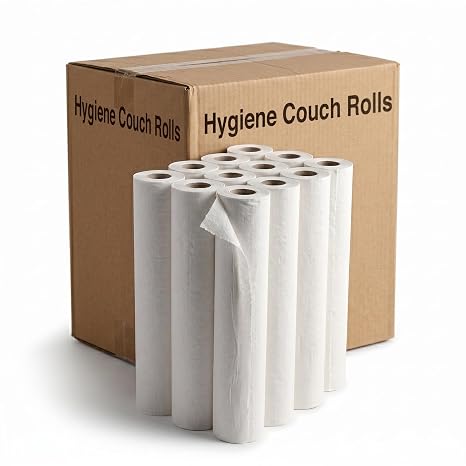 Premium 2-Ply White Couch Rolls 20in x 40m - Pack of 12 with Easy-Tear Perforations - Extra Thick Strong Hygiene Paper Rolls for Massage Tables Salons Clinics - Individually Wrapped 