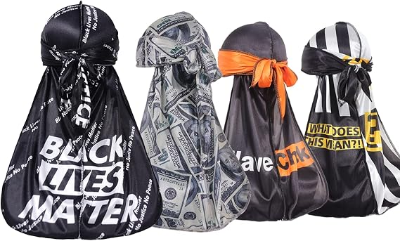 ForceWave Designer Durags for Men and Women, 4-Pack with Unique Patterns | Breathable, lightweight, soft, comfortable, polyester, unique patterns, for waves, workout, daily wear, outfit matching