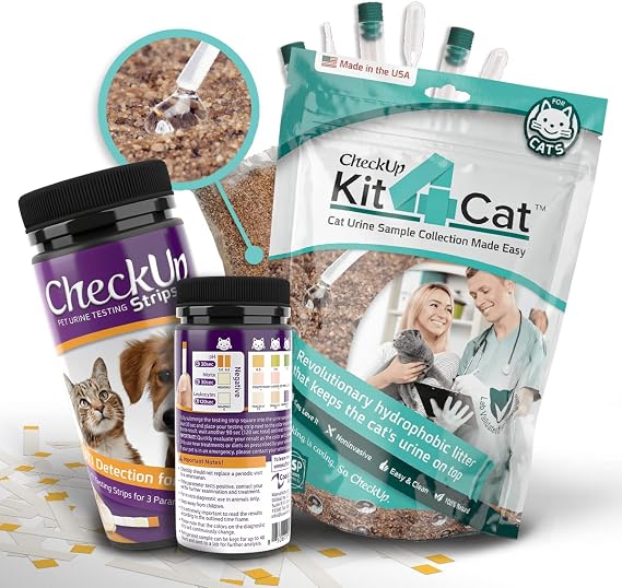 KIT4CAT Sample & Test UTI Bundle - 2lb Hydrophobic Litter that Keeps Urine On Top for Easy Sampling w/CheckUp UTI Testing Strips x 50