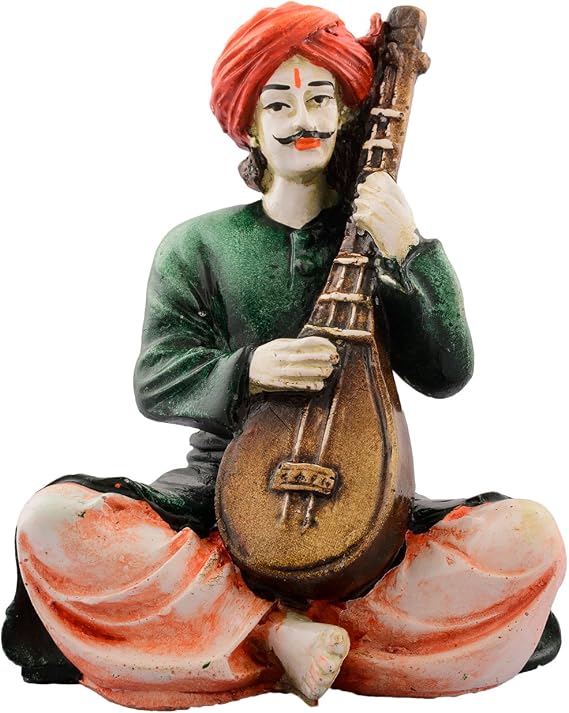 Polyresin Rajasthani Men playing Sitar Musical Instrument Handcrafted Decorative Showpiece