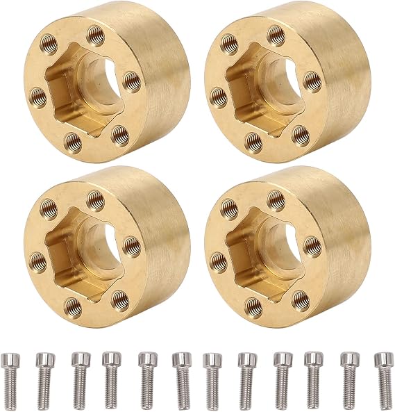 4Pcs Gold Brass Wheel Hex Hub Widen Weight Adapters for 1.9in 2.2in Hubs, Reduce Shake Enhance Stability, Install, Suitable for 1/10, (12mm)
