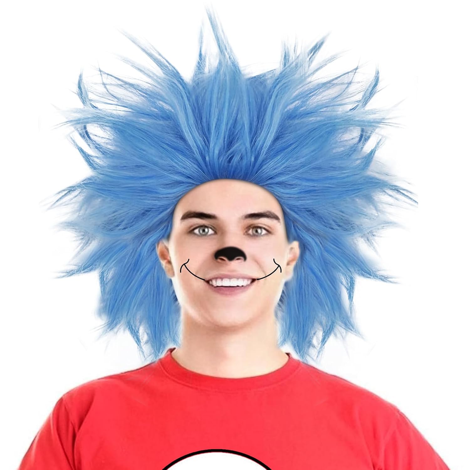 ANOGOL Hair Cap Blue Crazy Wig, Unique Spiky Funny Wigs, Short Crazy Hair, Funky Fuzzy Wigs, Pelucas Para Payasos, Short Blue Wig for Anime Cosplay, Halloween Costume Party Outfit