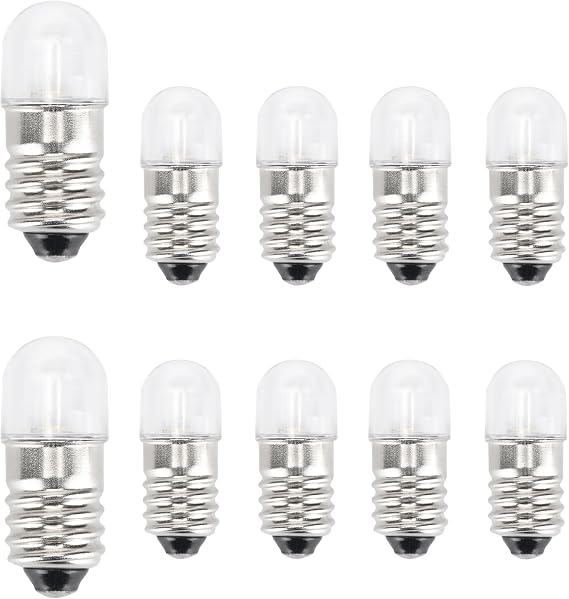 DC E10 LED Light Bulbs Pack of 10 E10 Replacement Light Bulbs Miniature Screw LED Bulbs 0.5 Watt 65 Lm (Yellow 12 V)