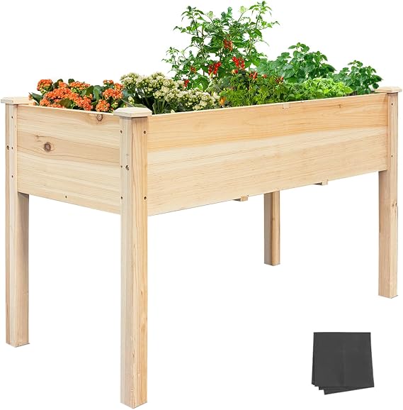 BSP Raised Garden Bed with Legs Outdoor Elevated Planter Box Flower Bed Wood Planter for Vegetable Herb Upgraded Solid Structure Growing Box Suitable for Backyard Patio and Balcony, 48L X 24W