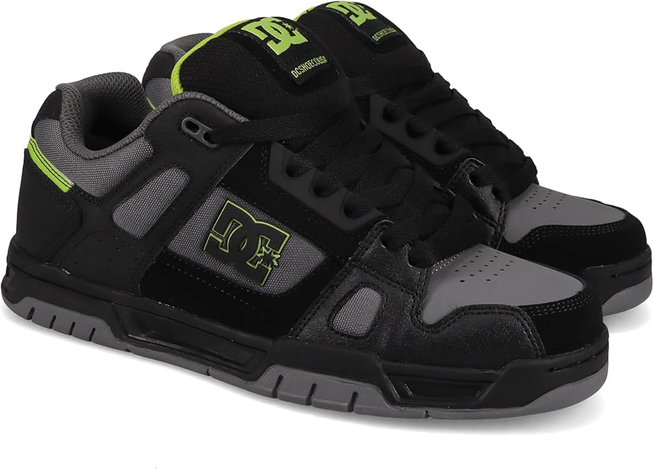 DC Men's Stag Skate Shoe, Black/Grey/Lime, 7