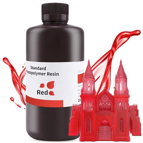 ELEGOO 3D Printer Rapid Resin, 405nm LCD UV-Curing Resin Standard Photopolymer Resin for LCD 3D Printing Clear Red 1000G