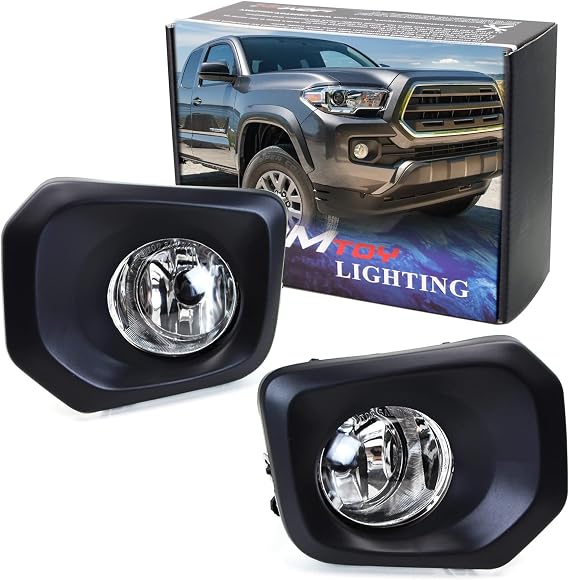 iJDMTOY Clear Lens Fog Lights Foglamp Kit with Halogen Bulbs, Bezel Covers, On/Off Switch & Wiring Relay Compatible with 2016-23 Toyota Tacoma