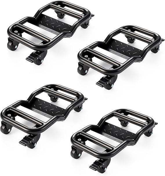 URBANVISTA Car Dolly Set of 4, 6000 LBS Capacity Vehicle Dolly with Double V-Shaped & U-Shaped Design, Locking Brakes for Moving Cars, Boats, Motorcycles & Trailers - Industrial Stainless Steel