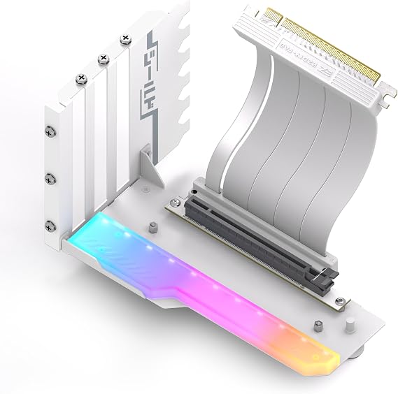 EZDIY-FAB Vertical GPU Mount with High-Speed PCIE 4.0 Riser Cable, ARGB Module, 115mm/4.52in Flexible Extension, 90 Degree Connector, Only Compatible to Full-Opened PCIe Slots-White
